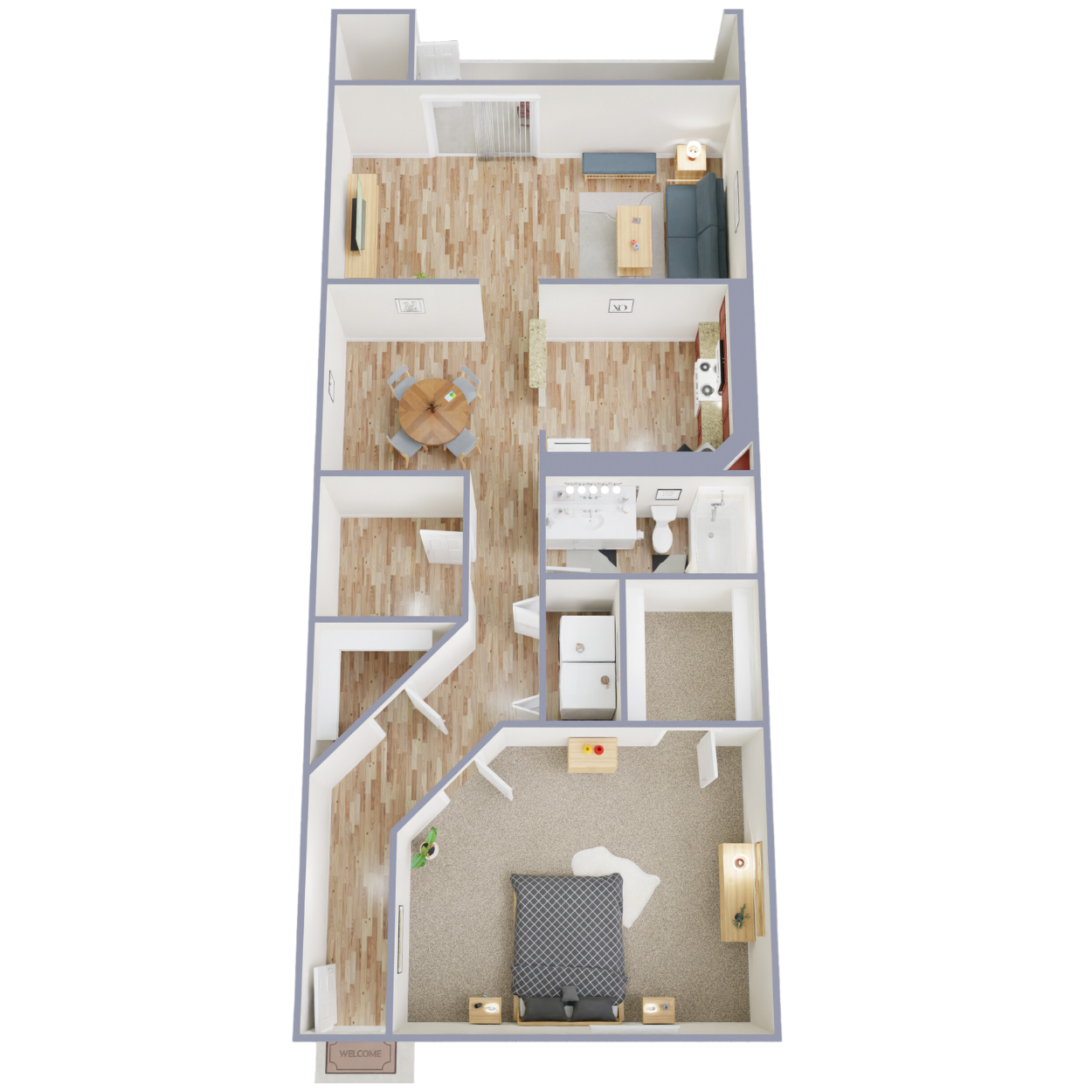 Floor plan for 1 bed, 1 bath, 864 sqft
